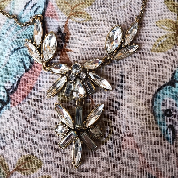 J. Crew Thin Navette Marquis Teardrop Crystal Clear Stones Statement Necklace - Picture 6 of 16